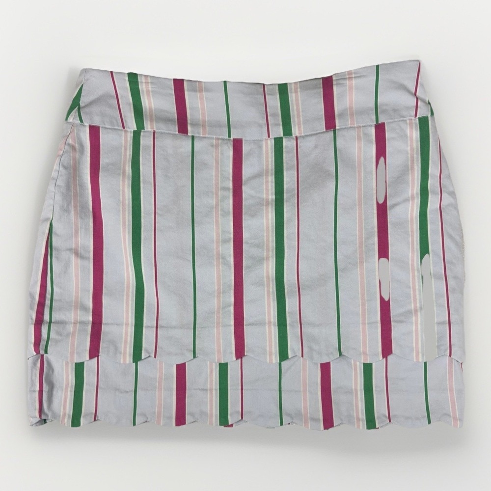 Crown‎ & Ivy Striped Skort Womens 8 Blue Pink Green Scalloped Hem Preppy Summer
